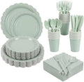 ArtSocket 350 Pack Disposable Party Tableware for 50 Guest, Sage Green by ArtSocket