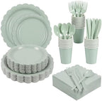 ArtSocket 350 Pack Disposable Party Tableware for 50 Guest, Sage Green by ArtSocket