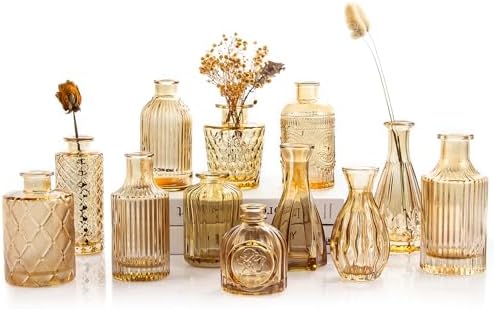 TBWIND Gold Amber Glass Bud Vases Set of 12, Small Vases for Flowers by TBWIND