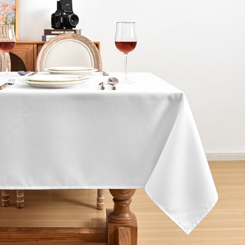 Fitable 2 Pack White Faux Linen Tablecloths Rectangle 60x84 Inch - Image 7