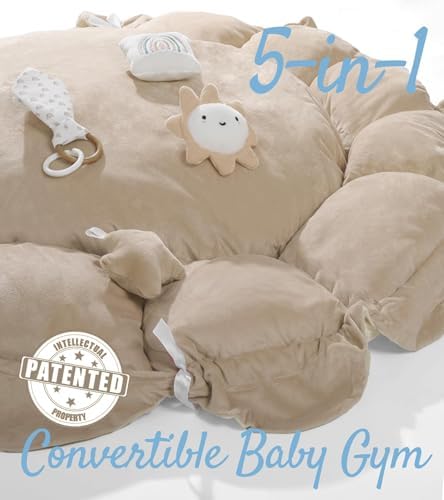 Mallify 5-in-1 Thick & Plush Baby Play Gym, Baby Play Mats for Floor, Tummy Time Mat with 6 Toys, Convertible Stage-Based Developmental from Babies to Toddlers, Ball Pit, Brown - Image 7
