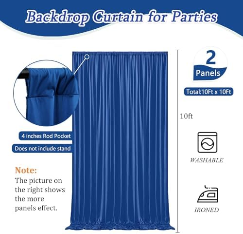 10 x 10 Feet Blue A Backdrop Curtain for Partie, Background Curtains for Photoshoot, Birthday, Wedding, Halloween, Thanksgiving, Christmas Day, New Year Party Decorations 5Ft x 10Ft, 2 Panels - Image 2