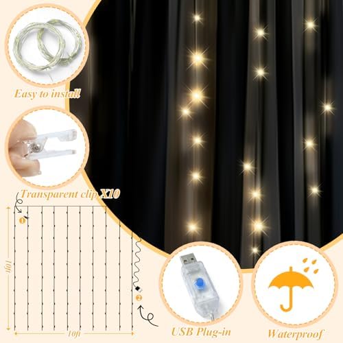 Ledido 10×10ft Black Tulle Backdrop Curtain with Light(2 Panels 5×10ft) - Image 3