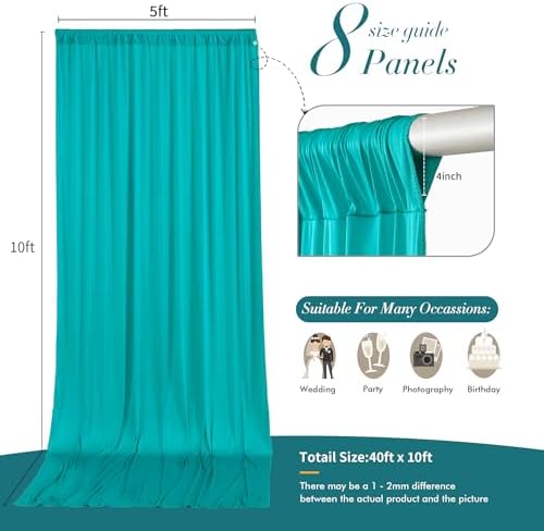 10 ft x 40 ft WWrinkle Free Turquoise Backdrop Curtain for Parties, Thick Polyester Teal Photo Backdrop Drapes,8 Panels 5ft x 10ft for Baby Shower Wedding Engagement Birthday Mermaid Party - Image 5