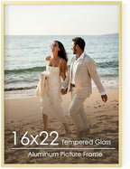 FLYJOE 16x22 Metal Picture Frame - Gold Aluminum Picture Frames with Real Glass, Wall Mounting Horizontally or Vertically, Diploma, Certificates and Decor for Wall Gallery 22x16 Frame, Gold by FLYJOE