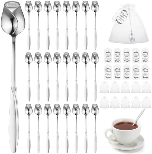 Roshtia 50 Sets Rose Flower Tea Spoons for for Women Tea Party, Silver by Roshtia