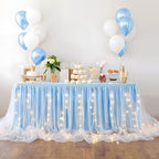 Leegleri Baby Blue Tulle Tutu Table Skirt With LED for Baby Shower, Wedding, Birthday Party - 14 ft for Rectangle or Round Tables - Image 5