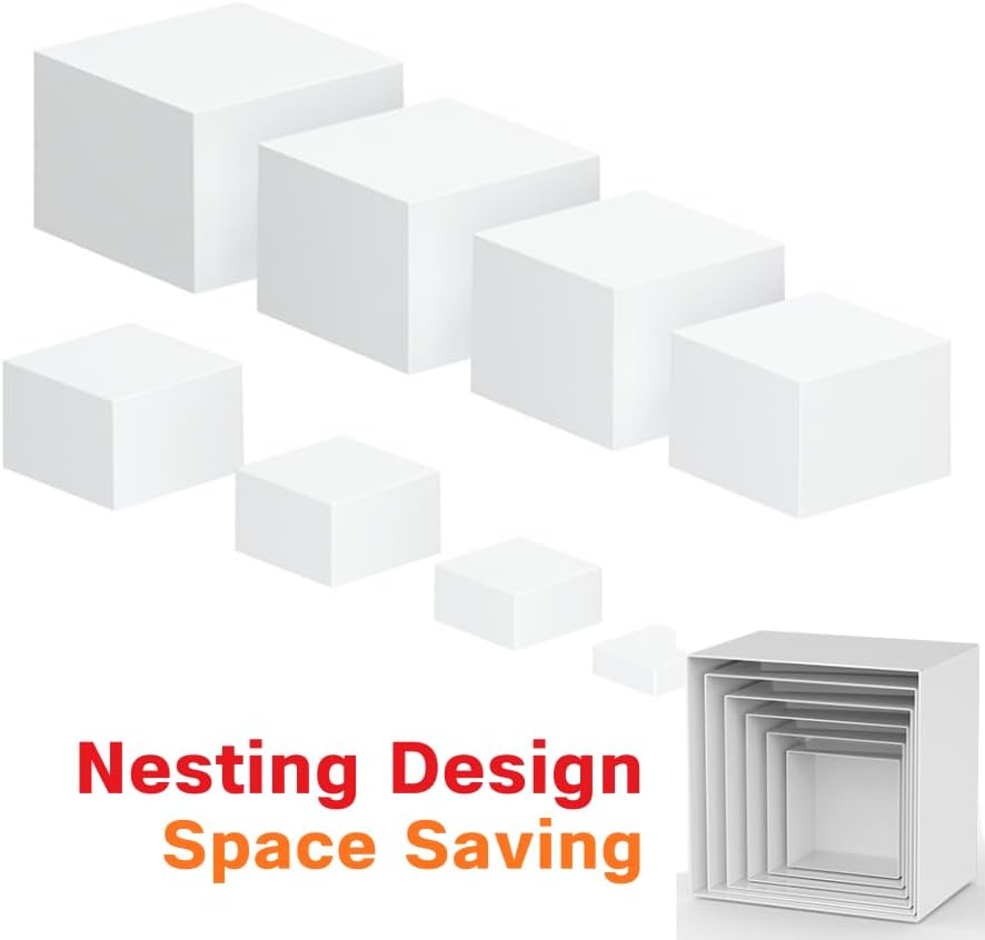 Fushiton 6 PCS Nesting Buffet Risers Set, 5/6/7/8/9/10 in Stackable White Display Stands for Food, Desserts, Jewellery and Collectibles, Versatile Table Riser for Catering, Parties and Retail Displays - Image 6