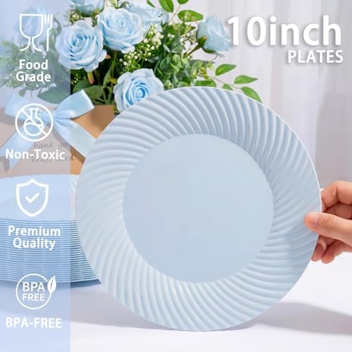 IOOOOO 100Pcs 10" Blue Plastic Dinner Plates, Heavy Duty Disposable Plates - Image 2