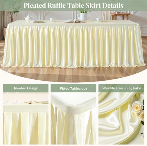 6 Packs Champagne Satin Tablecloths Rectangle 6FT,Glitter Spandex Fitted Stretch Table Covers Wrinkle-Resistant Floor Length Shimmer Pleated Table Skirt for Wedding Parties Baby Shower Banquets - Image 2