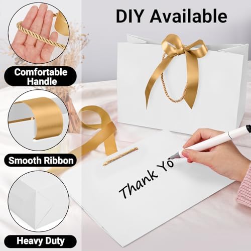 EUSOAR White Gift Bags, 50pcs 12.5"x4.5"x11" White Party Favor Bags with Handle, Shopping Wedding Party Favor Paper Bags Gift Treat Bags Bulk for Wedding Baby Shower Guests Bridal - Image 3