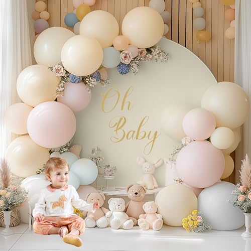 Gallety 2 Pcs 7.2 FT Ivory Round Backdrop Cover for 5 to 7.2ft Circle Arch Stand with Oh Baby and Happy Birthday Decal Sign - Arch Backdrop Cover for Wedding Party Photography Decoration - Image 6