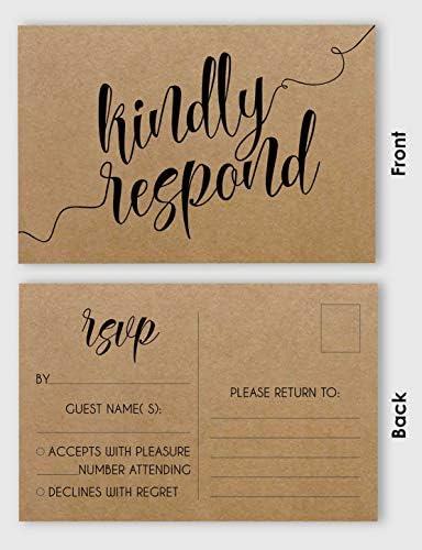 RSVP Postcards (Set of 50) 4"X6" Blank with Mailing Side,RSVP Reply Response Cards for Wedding Rustic Kraft Script Style Print Return Cards - Image 3