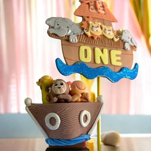 Noah's Ark Cake Toppers Set, Birthday Party, Baby Shower decoration, Animal theme party, Handmade, cute baby decor (Centerpiece "ONE" + 3D) - Image 4