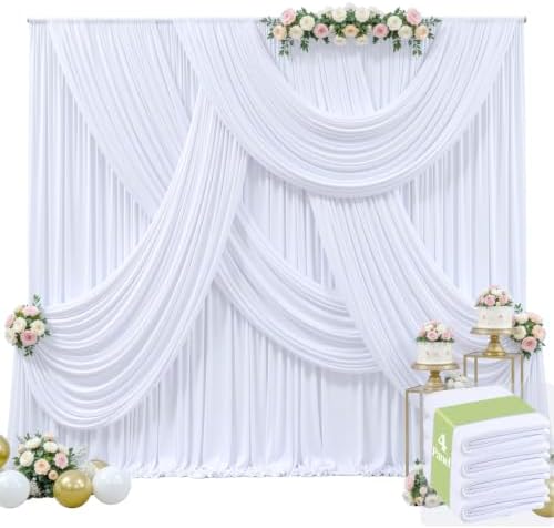 20ft x 15ft White Wrinkle Free Backdrop Curtains for Wedding Party Backdrops Curtain Drapes Fabric Decorations Photo Back Drop Cloth for Baby Shower Photography Stage Reception by Tao-GePartyDecorations