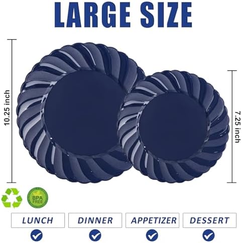 U-QE 60 Pcs Blue Plastic Plates for Party, Scalloped Blue Plates Disposable - Image 3