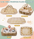 5-in-1 Baby Play Gym and Tummy Time Mat, 12 Learning Cards, Plush Activity Mat with 6 Toys, Baby Gym, Convertible to Ball Pit, Baby Gift, Brown - Image 2