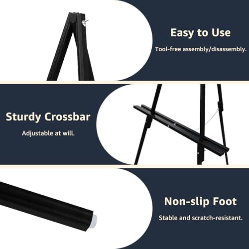 NianFeng Wooden Easel Stand for Sign, Easel Display Stand Floor for Wedding Sign with Adjustable Tray, 63-Inch, Tripod A-Frame Poster Light Duty, Welcome, Art Show & Baby Shower (Black) - Image 7