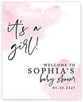 Andaz Press Custom Large Baby Shower Welcome Sign, 16" x 20", Watercolor Pink It's A Girl Personalized Canvas Welcome Sign, Signage Canvas Sign for Baby Sprinkle, Fall Baby Shower Decorations by AndazPress