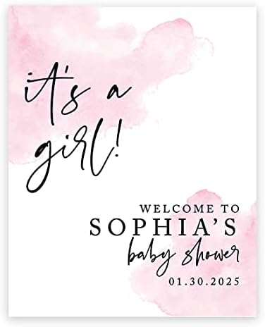 Andaz Press Custom Large Baby Shower Welcome Sign, 16" x 20", Watercolor Pink It's A Girl Personalized Canvas Welcome Sign, Signage Canvas Sign for Baby Sprinkle, Fall Baby Shower Decorations by AndazPress