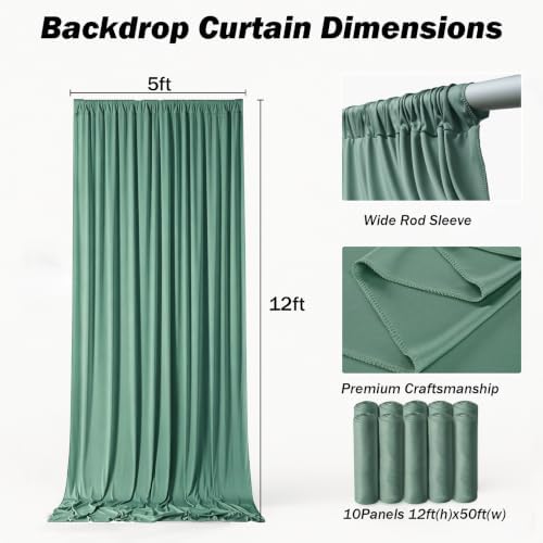 50x12 ft Sage Green Backdrop Curtains for Weddings, Birthdays and Photos - Image 6