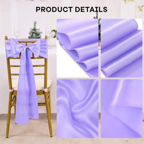 fani Lavender Satin Chair Straps Bows,60 PCS 7x108 Inch,Chair Sash - Image 3