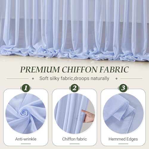 20ft×10ft Wrinkle Free Baby Blue Backdrop Curtain Drapes, 4 Panels 5ftx10ft Sheer Tulle Chiffon Backdrop Panels Curtains for Wedding Baby Shower Birthday Party Stage Photo Home Decorations - Image 5