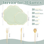 LIYH 150 Pcs Sage Green Plastic Plates - Dinnerware Set, Gold Silverware, Flower Plates Include Dinner & Dessert Plates, Knives, Forks for Wedding - Image 3