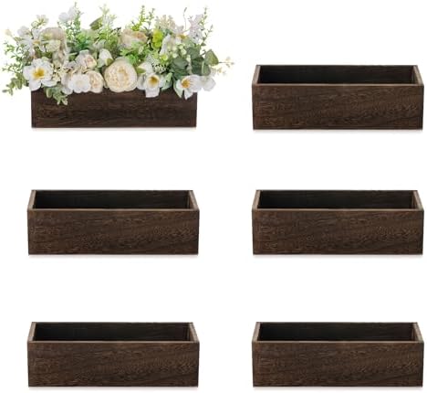 NUPTIO Wooden Flower Box Centerpieces, Rectangle, 11.8" Long, Brown, 6 Pcs by Nuptio