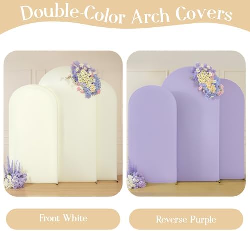 Beige Purple Arch Backdrop Cover Set of 3 6FT 6.6FT 7.2FT Spandex Photo Wedding Arch Covers Stretchy Backdrop Baby Shower Birthday Party Lilac Lavender Arch Stand Cover Bridal Shower Decoration - Image 4