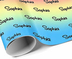 MyPupSocks Personalized Gradient Pink Yellow & Blue Wrapping Paper with Logo, Custom Name Gift Wrapping Paper Roll with Text for Friend Grandma Grandpa Birthday Wedding Christmas Gifts 58x23 5 Rolls - Image 3