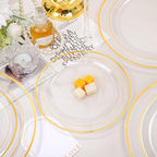 FLOWERCAT 100PCS Clear Plates with Gold Trim - Heavy Duty Clear and Gold Plastic Plate Disposable for Fall Party/Wedding Include 50PCS 10.25inch Dinner Plates - 50PCS 7.5inch Cake Plate - Image 4