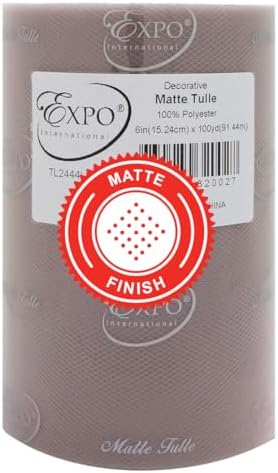 Expo International Decorative Matte Tulle, Roll/Spool of 6” X 100 Yards, Lightweight Polyester Tulle Fabric for Tutus, Costumes, and Party Decorations, Washable, Easy-to-Use, Light Gray by ExpoInternational