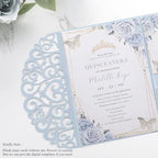 50pcs Blank Wedding Invitation Kit - Light Blue Laser Cut Invitation Pocket - Image 3