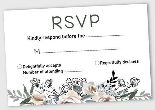 50 Blank RSVP Cards with White Envelopes-Floral Style Response Card-RSVP for Wedding-Rehearsal Dinner-Baby Shower-Bridal Shower-Engagement Party Invitations by Inkdotpot
