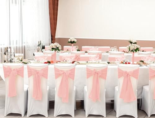 YMHPRIDE 60 PCS Rose Gold Satin Chair Sashes, 7x108 Inch Ties Chair Bows - Image 6