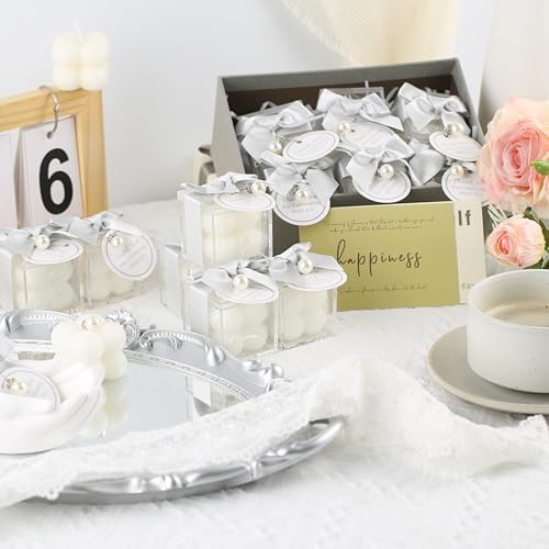 ACITHGL 30 Sets Small Bubble Candle Wedding Candles Favors for Guests Bulk Bridal Shower Favors Candles with Stylish Ribbons Thank You Cards Gifts (Shimmering Silver) - Image 6