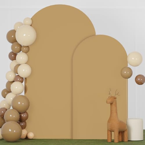 FANPROMS Khaki Arch Cover Set of 2 Arch Backdrop Stand Cover 6FT 7.2FT Spandex Fitted Arch Backdrop Cover Brown Wedding Arch Covers Stretchy Backdrop Arch Cover Backdrop Fabric for Wedding Party Decor by FANPROMS