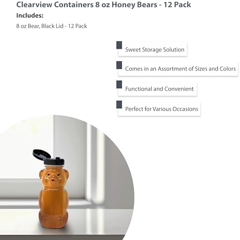 12 Pack - 8 Ounce Plastic Honey Bears w/Black Lids - Image 3