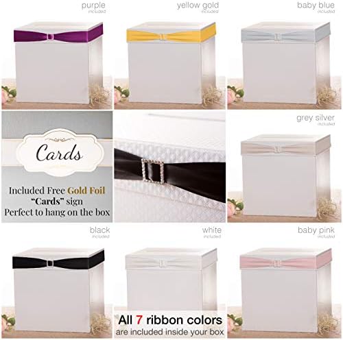 Merry Expressions White Wedding Card Box for Party with 7 Ribbons, Gift Card Box Holder For Birthday, Graduation, Reception, Sweet 16, Bridal or Baby Shower Party Large 10"x10"x10" inches - Image 6
