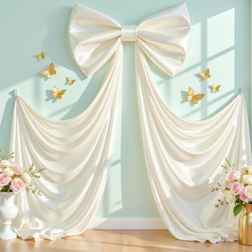 Big Beige Bow Backdrop Large Beige Bow Decor Gift Bows Birthday Decorations 48x24x120 Inches Giant Bow Birthday Party Backdrop for Wedding Baby Shower Photography Coquette Room Decor - Image 7