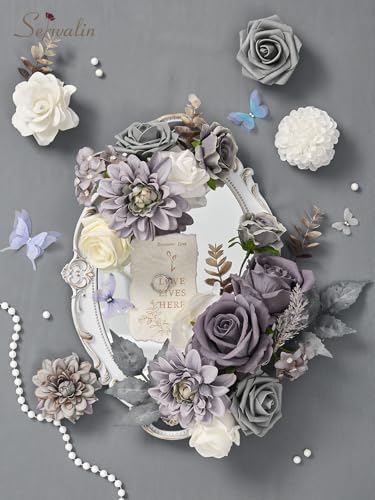 Serwalin Artificial Flowers Grey Silk Flowers for Wedding Decor - Image 3