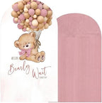 Tegeme 2 Pcs We Can Bearly Wait Backdrop Arch Covers Pink Teddy Bear Arch Covers Baby Shower Decorations 7.2 × 3.9 ft & 6.6 × 3.3 ft Stretchy Arched Wall Background for Baby Shower Party Decor Props by Tegeme