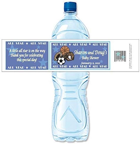 All Star Baby Shower Water Bottle Labels, Waterproof (Set of 24)(Y539) by FavoriteAnnouncements