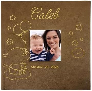 Personalized Baby Boy Photo Album with Name and Date – Custom Elephant Design Keepsake Memory Book for Newborn or Baby Shower by GiftsForYouNow