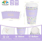 50 Pack Purple Watercolor Floral Disposable Coffee Cups with Lids & Sleeves, 16oz Premium To Go Paper Cups for Birthday, Wedding, Baby Shower, Bridal Shower, Brunch, Cafés & Party Supplies - Image 2