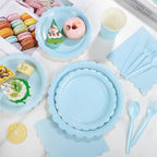 50 Set Blue Plates and Napkins Scalloped Light Blue Dinnerware - Image 5