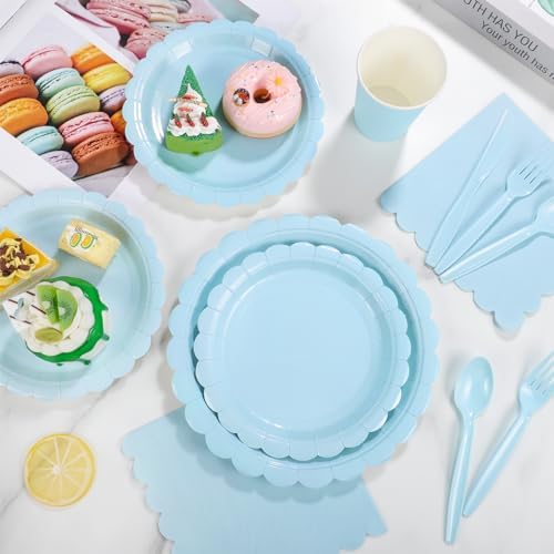 50 Set Blue Plates and Napkins Scalloped Light Blue Dinnerware - Image 5