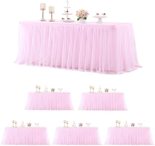 6 Pack 8ft Pink Tablecloths for Rectangle Tables, 8 Foot Pink Rectangular Table Cloth, Wrinkle Free Table Cover with Tutu Skirt for Baby Shower Girls Birthday Party Banquet Buffet Cake Decorations by Suppromo