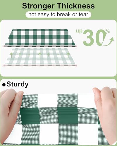 Smiry 12 Packs Gingham Disposable Table Cloth, 54 x 108 Inch Waterproof Plastic Tablecloth, Rectangle Hunter Green and White Checkered Table Covers for Picnic, Birthday, Party - Image 3